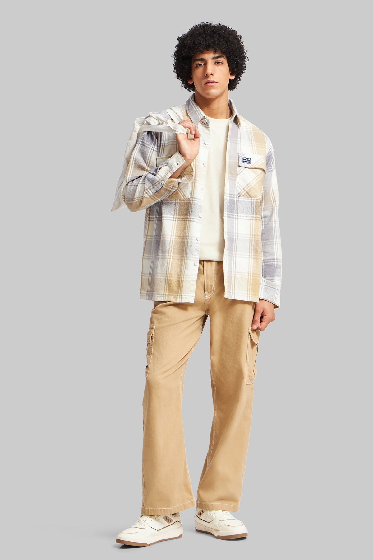 Beige Plaid Check Shacket