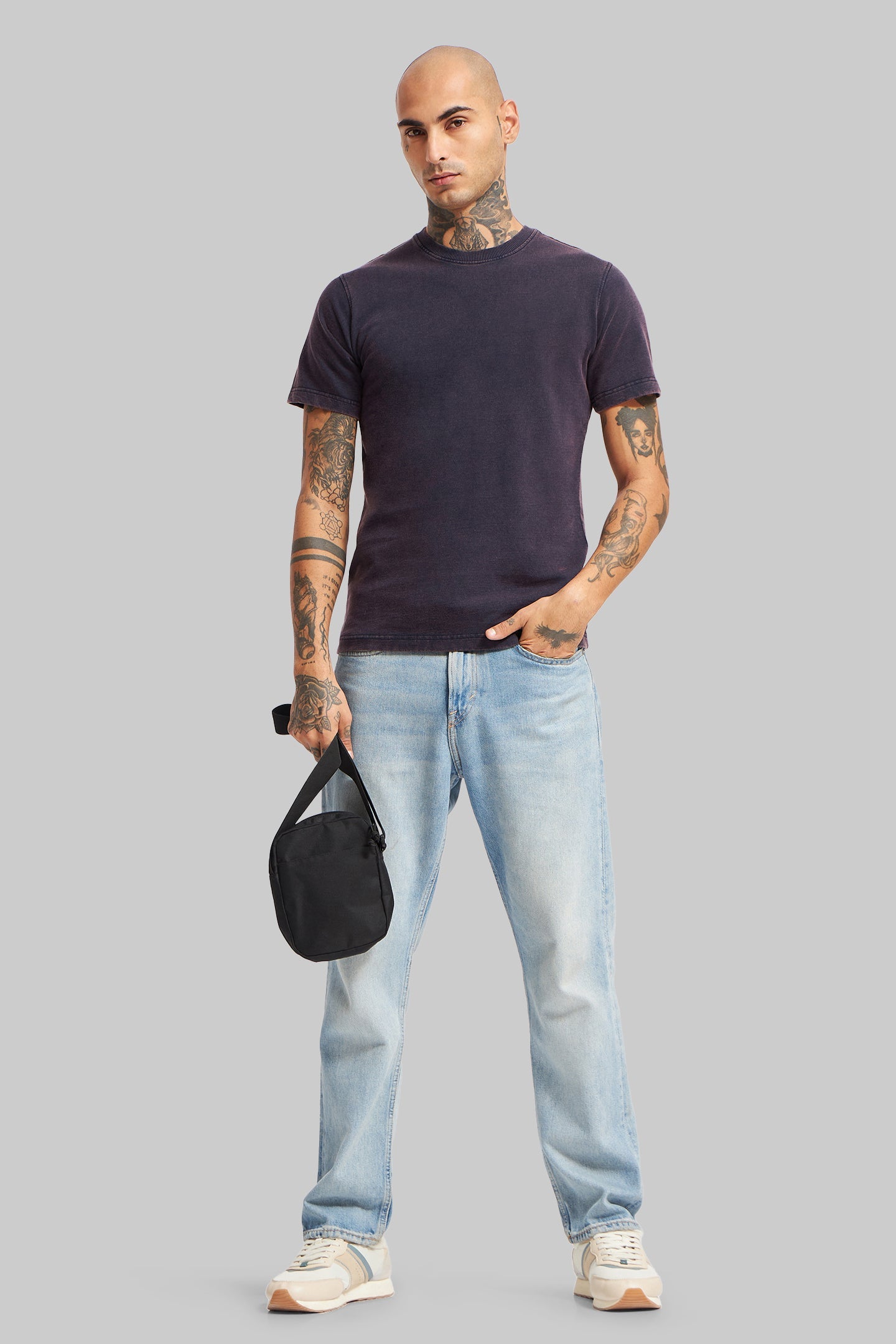 Solid Navy Blue Acid Washed Tee