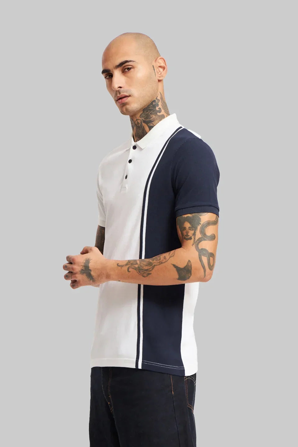 Pack of 2 Men's Polo T-shirt combo - Colourblocked White /White