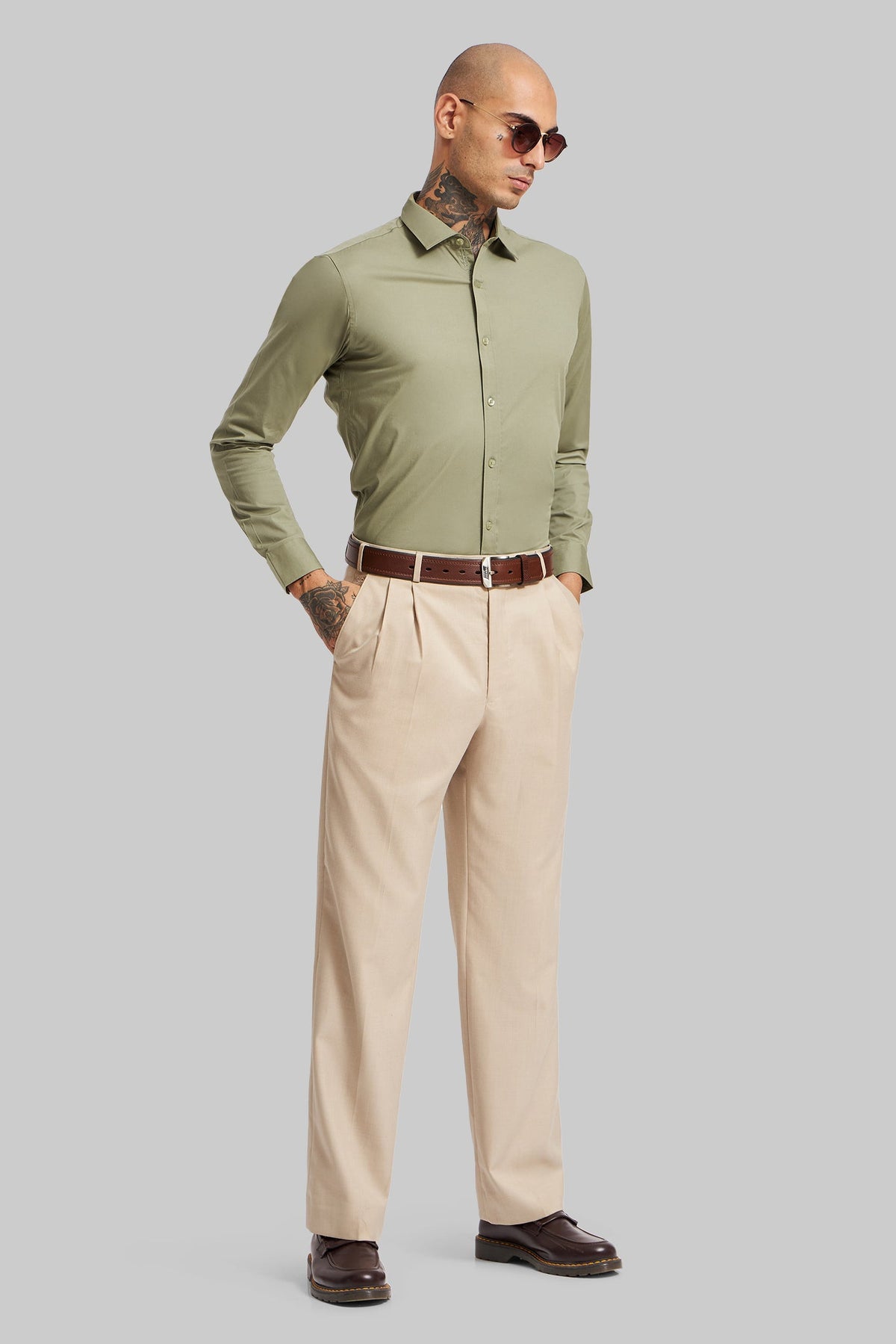 Green Solid Slim Fit Shirt