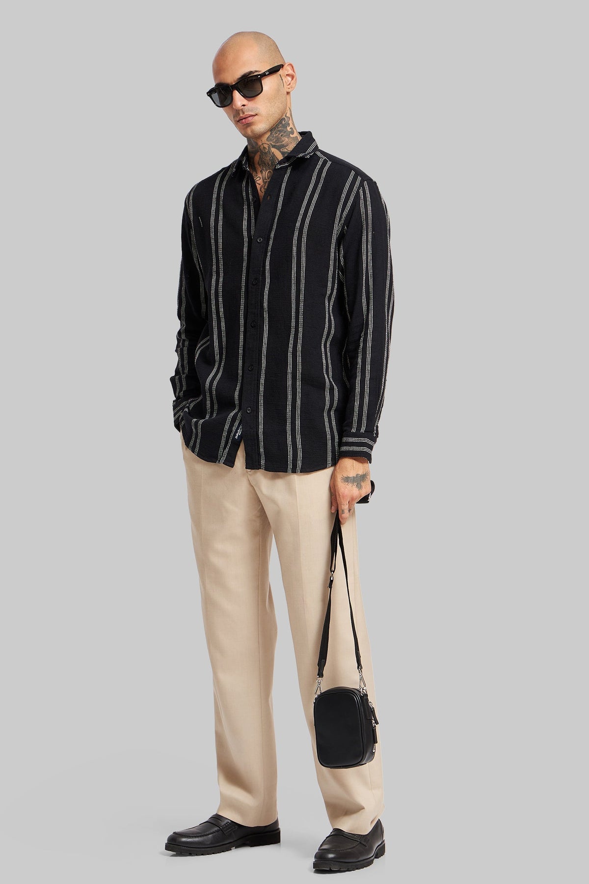 Black Striped Textured Shirt