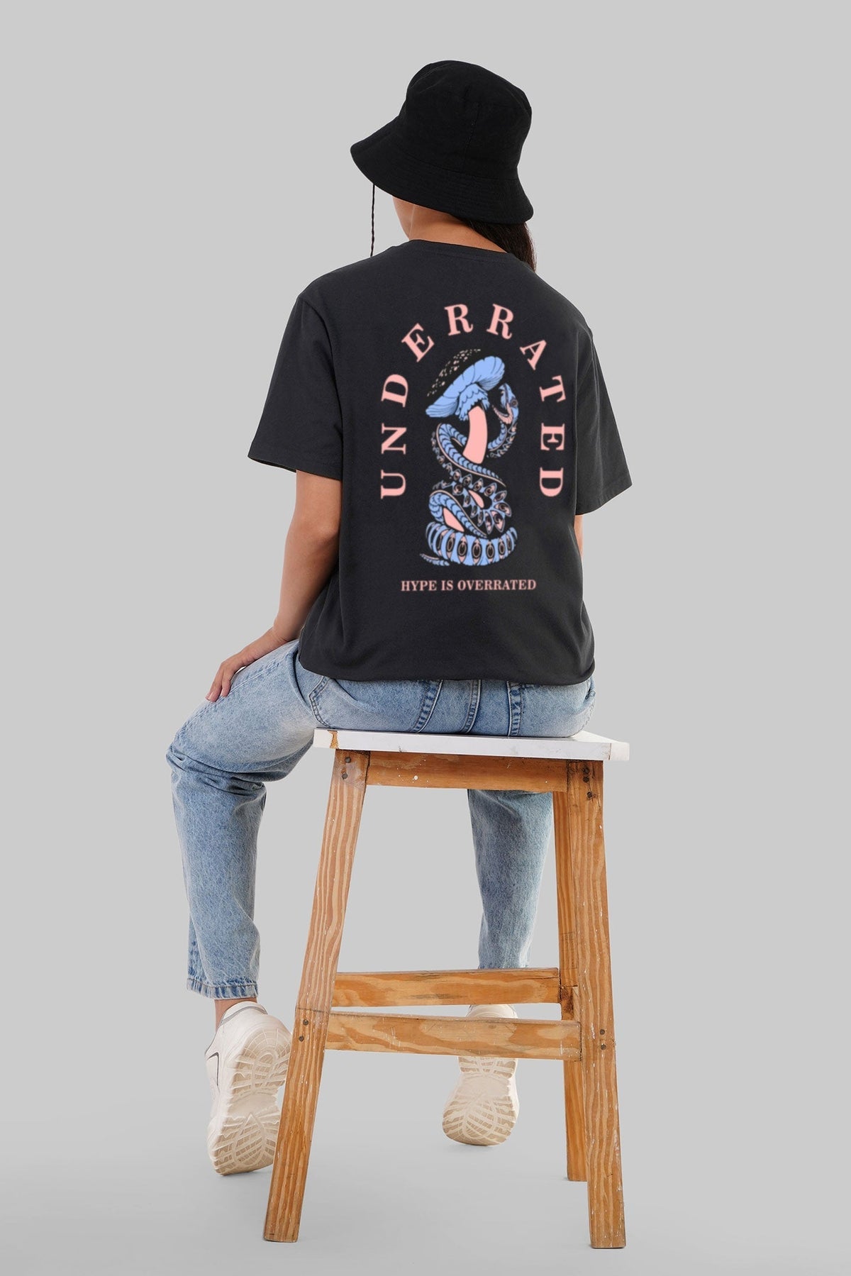 Mushroom Snake Black Boyfriend Fit T-Shirt Women
