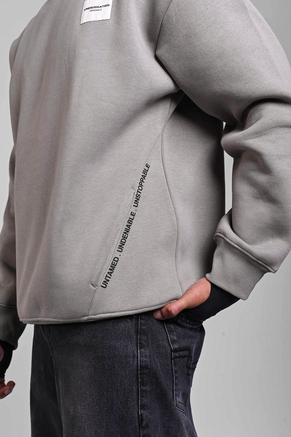 Grey Oversized Cross Pocket Sweatshirt