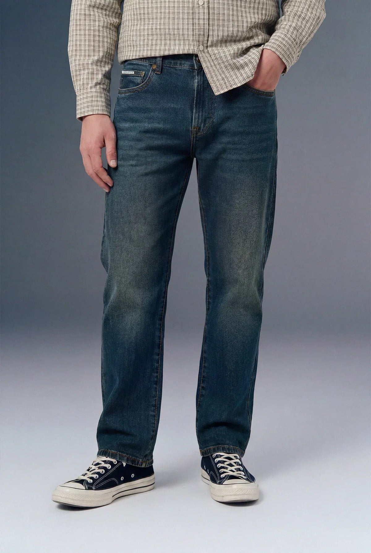 Blue Tinted Mid Rise Men's Straight Jeans