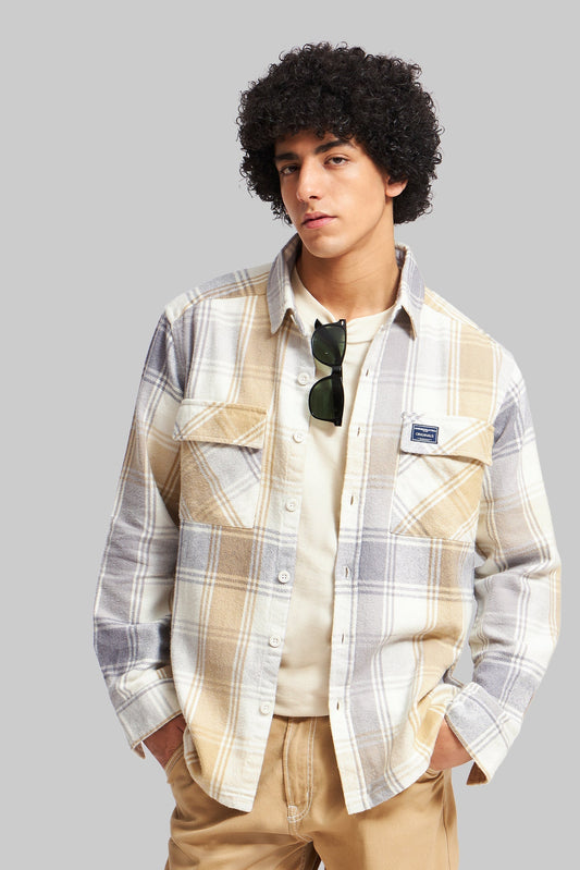 Beige Plaid Check Shacket