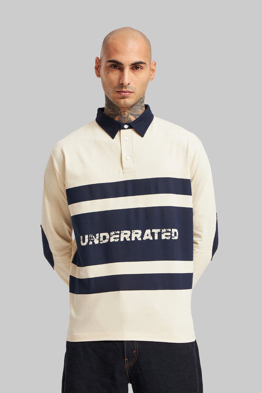 White and Navy Printed Polo