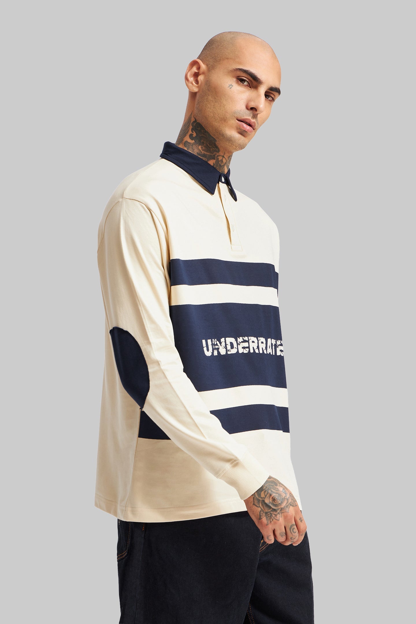 White and Navy Printed Polo