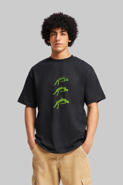 Freefall Black Oversized Fit T-Shirt Men
