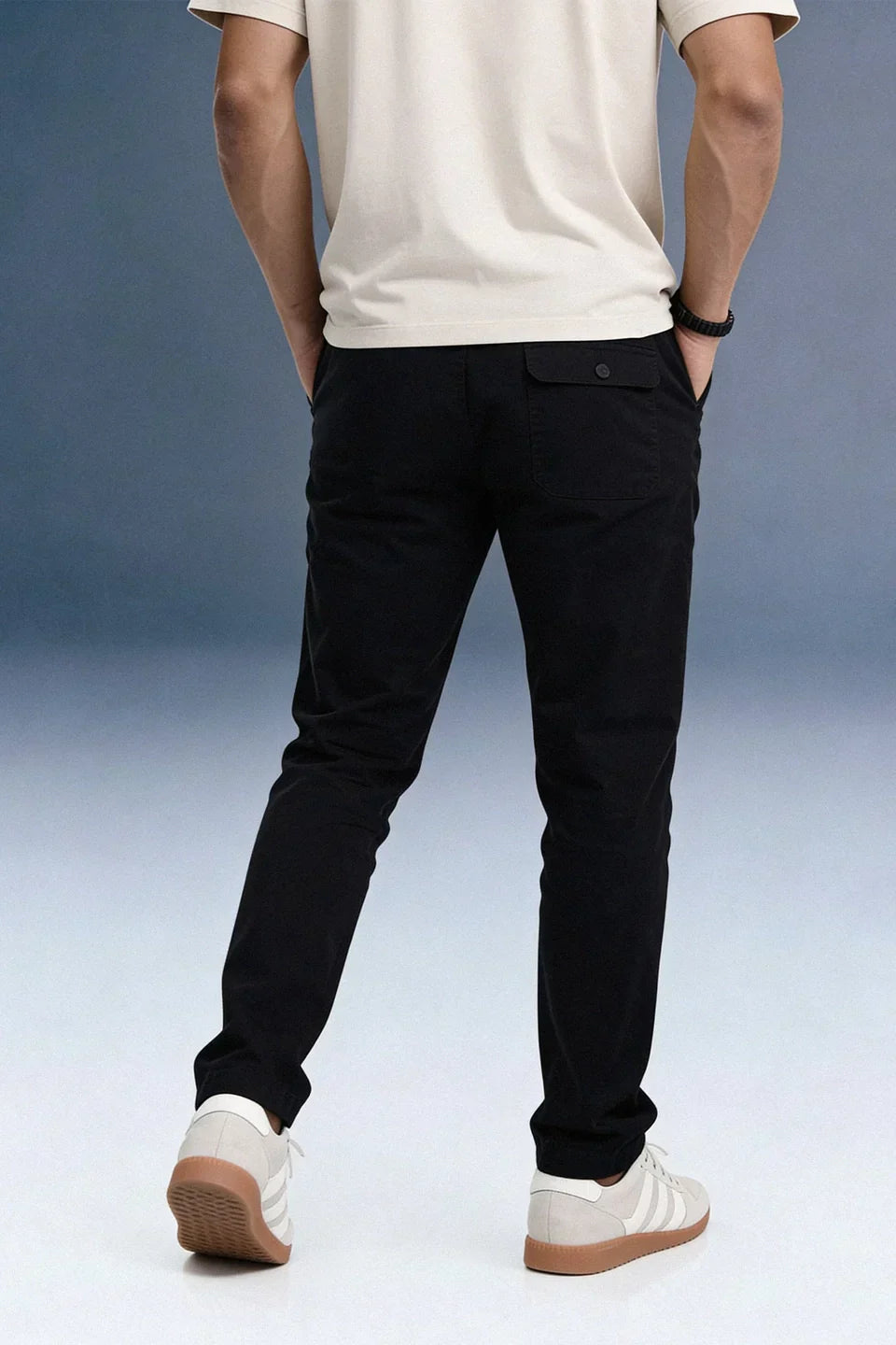 Black Drawstring Regular Fit Men's Cargo - Mid rise
