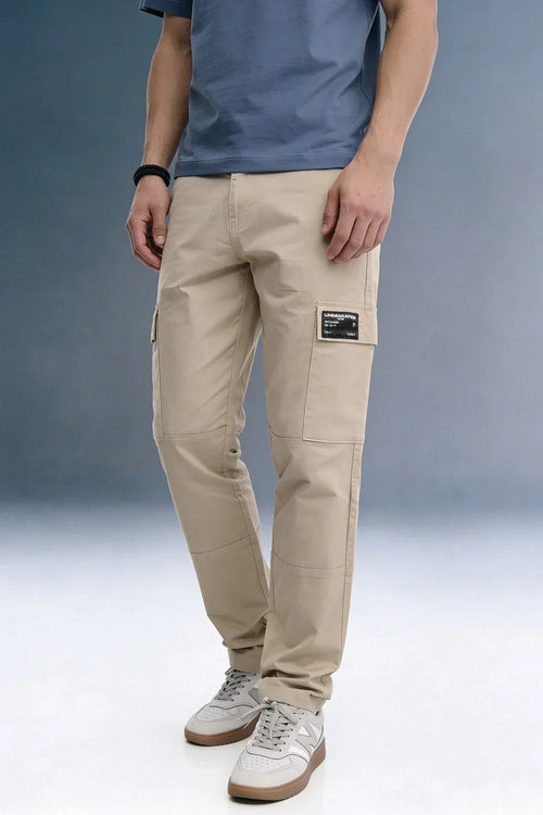 Beige Mid Rise Regular Fit 6 pocket Men's Cargo