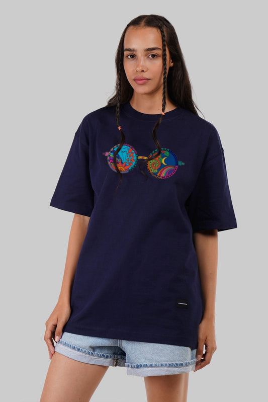 Day Night Shades Navy Blue Oversized Fit T-Shirt Women