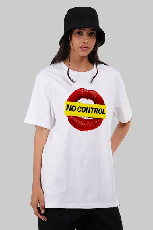 No Control On Lips White Boyfriend Fit T-Shirt Women