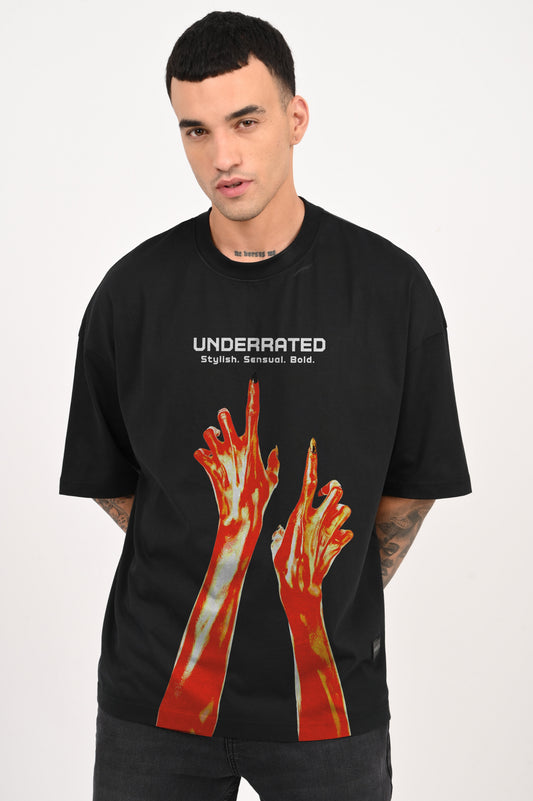 Stylish Sensual Bold Black Baggy Fit T-shirt Men
