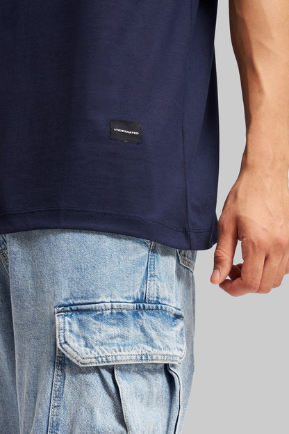 Boxed Underrated Navy Blue Oversized Fit T-Shirt Men