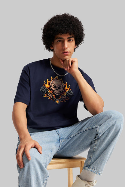 Skull Rider Navy Blue Oversized Fit T-Shirt Men