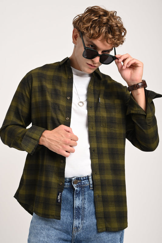 Olive Green Plaid Check Shirt