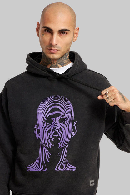 Acid Washed Black Printed Hoodie