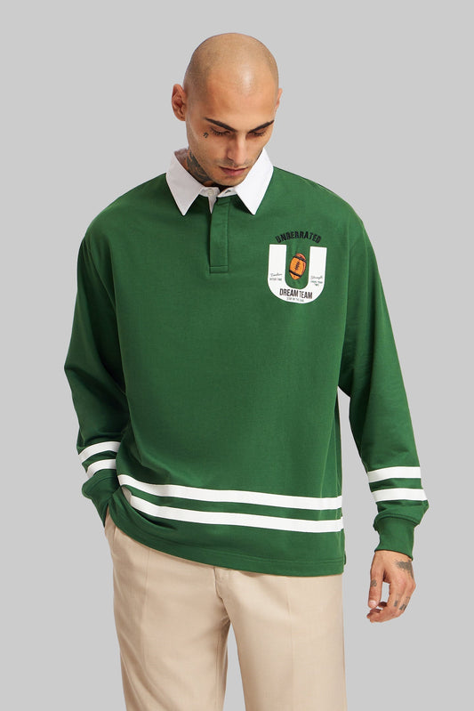 White Striped Green Polo