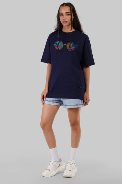 Day Night Shades Navy Blue Oversized Fit T-Shirt Women