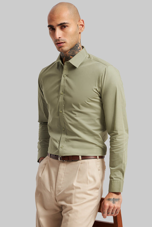 Green Solid Slim Fit Shirt