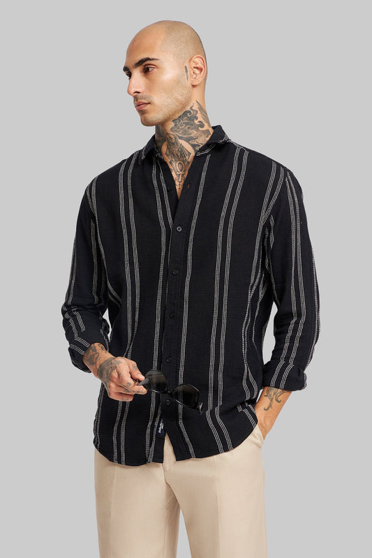 Black Striped Textured Shirt