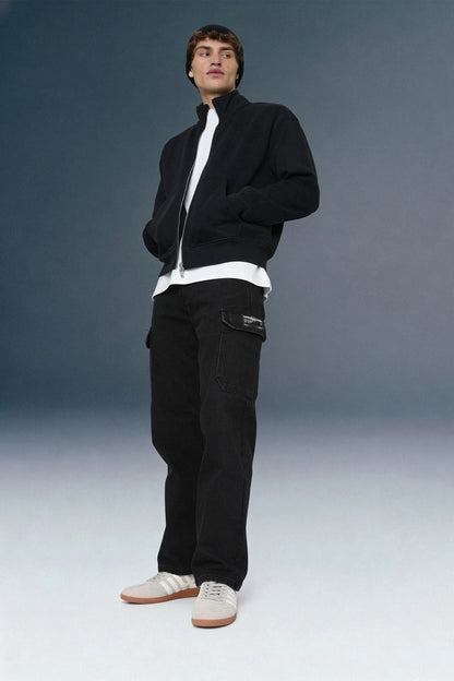 Jet Black 6-Pocket Cargo Jeans For Men - Mid Rise Relaxed Fit