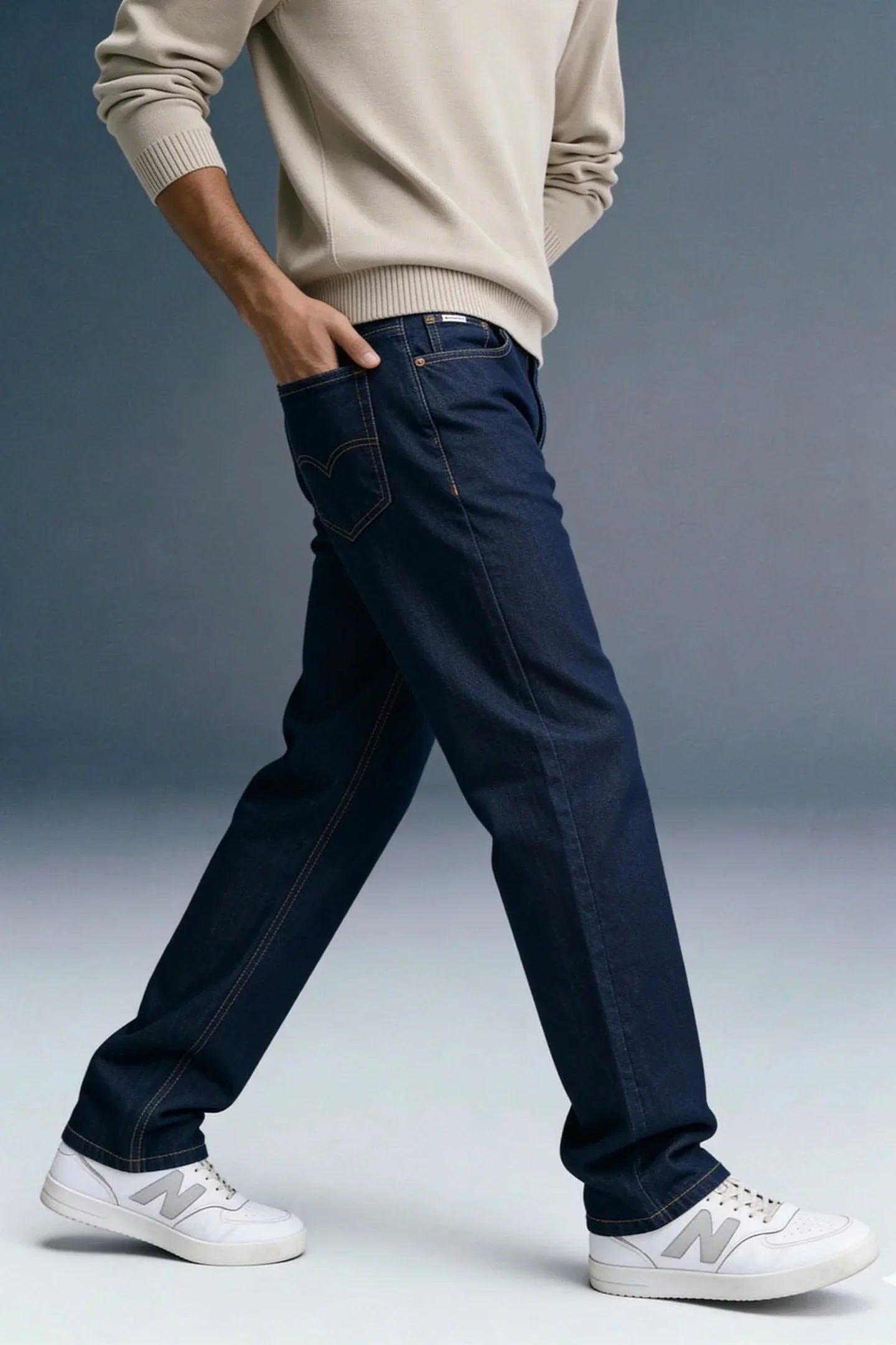 Dark Blue Washed Men's Straight Jeans