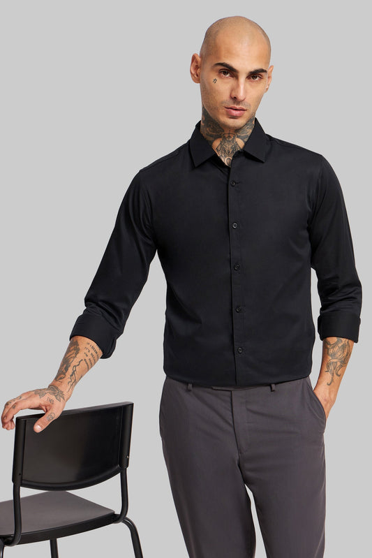 Black Solid Slim Fit Shirt