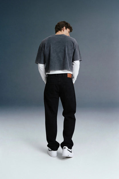 Black Mid Rise Men's Straight Jeans