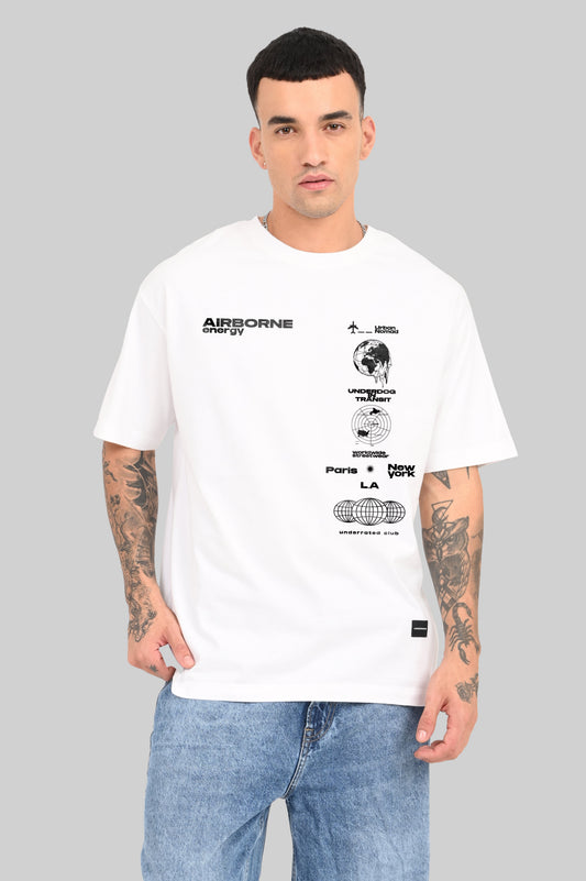 Urban Airborne Energy White Oversized Fit T-Shirt Men