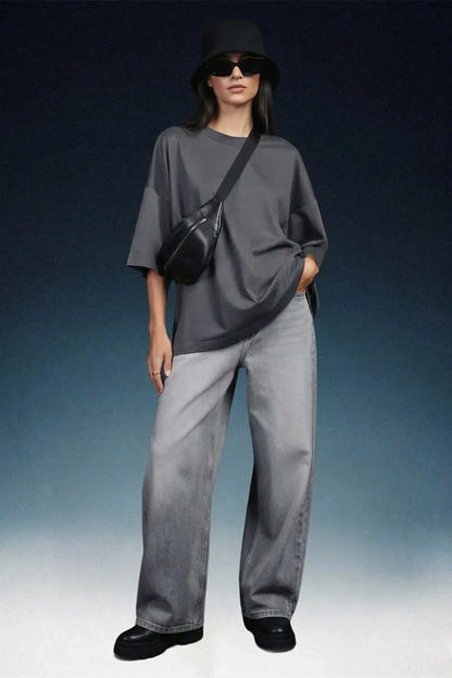 Light Grey High Rise Baggy Women Jeans