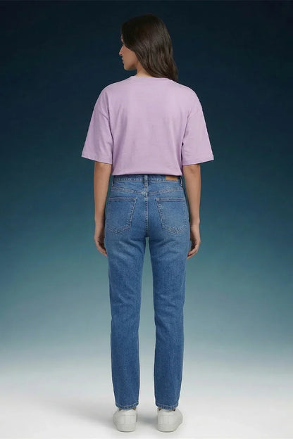 Blue Mid Rise Straight Women Jeans