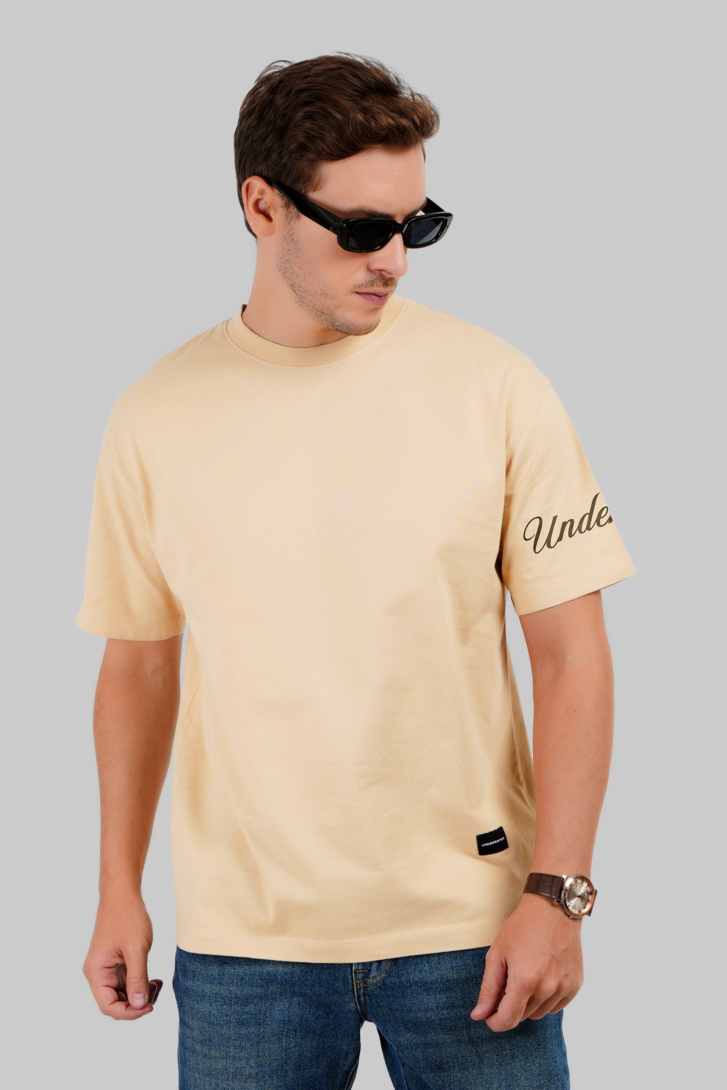 Break Norms Beige Oversized Fit T-Shirt Men