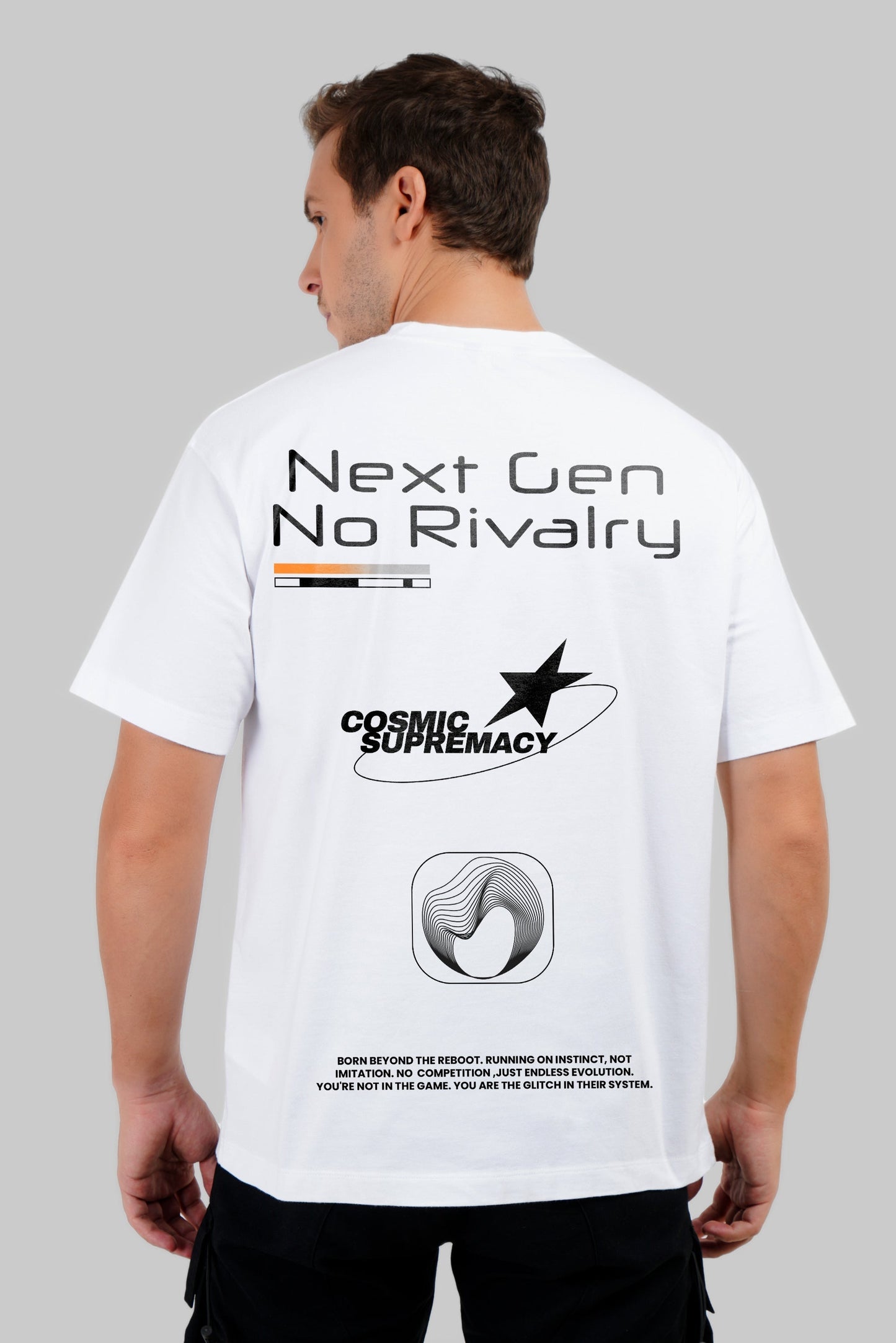 Cosmic Supremacy White Oversized Fit T-Shirt Men