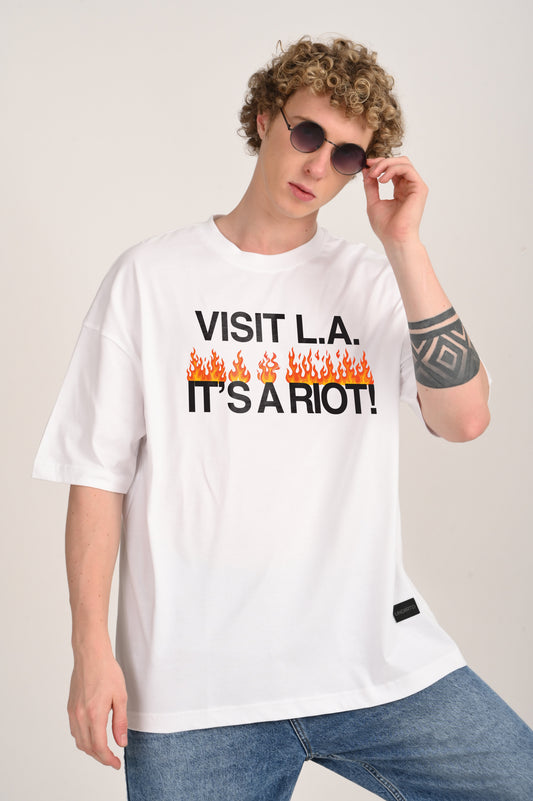 Visit LA White Baggy Fit T-Shirt Men