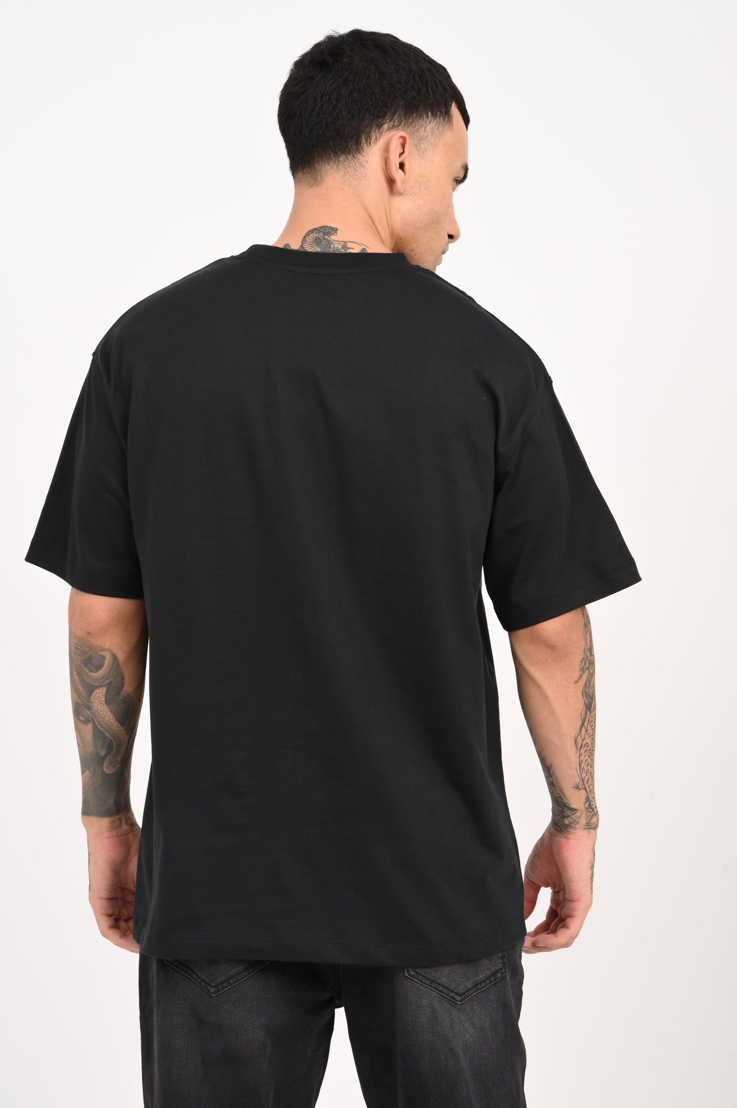 Level Up Silhouette Print Black Oversized Fit T-Shirt Men