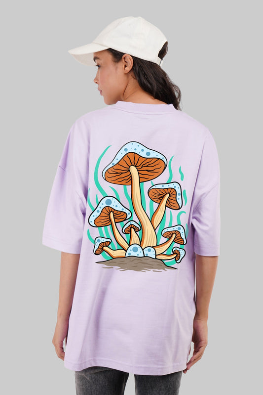 Mushrooms Print Lavender Baggy Fit T-Shirt Women