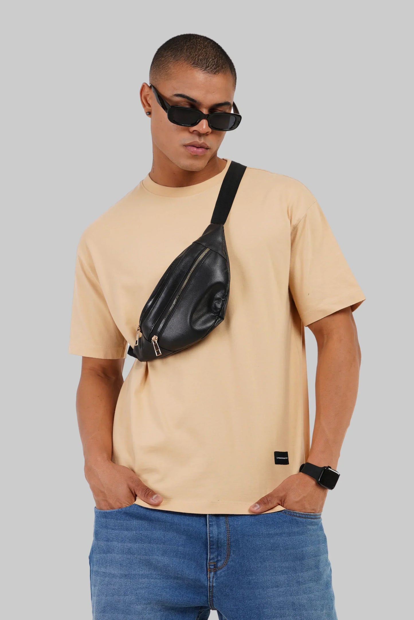 Pack of 5 Oversized Fit T-shirts - Black/Blue/Navy/Beige/Grey