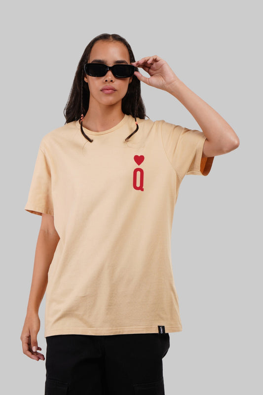 Queen of Hearts Beige Boyfriend Fit T-Shirt Women