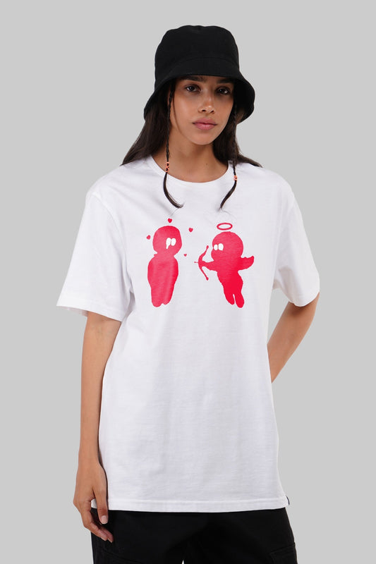 Red Cupid White Boyfriend Fit T-Shirt Women