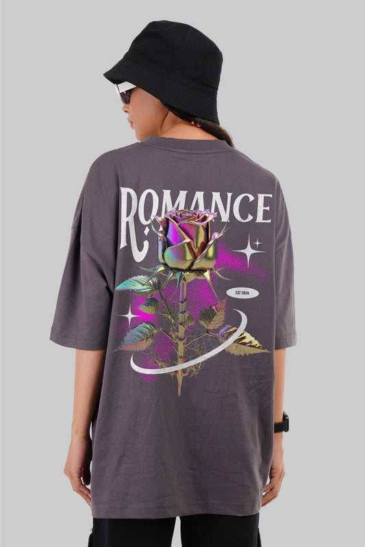 Romance Graphic Printed Dark Grey Baggy Fit T-Shirt Women