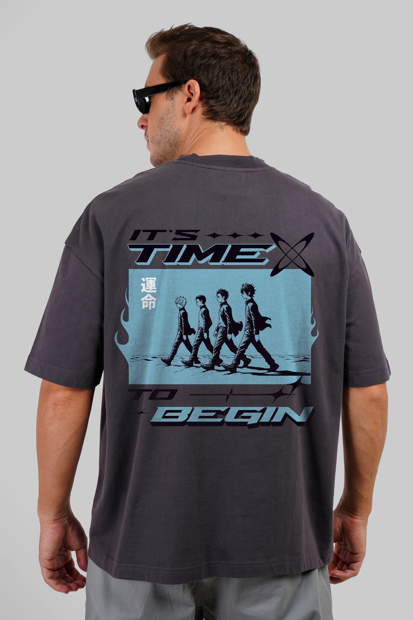 Time To Begin Dark Grey Baggy Fit T-Shirt Men