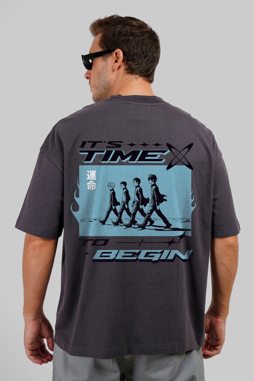 Time To Begin Dark Grey Baggy Fit T-Shirt Men