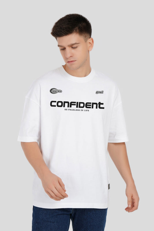 Confident Typographic White Baggy Fit T-Shirt Men