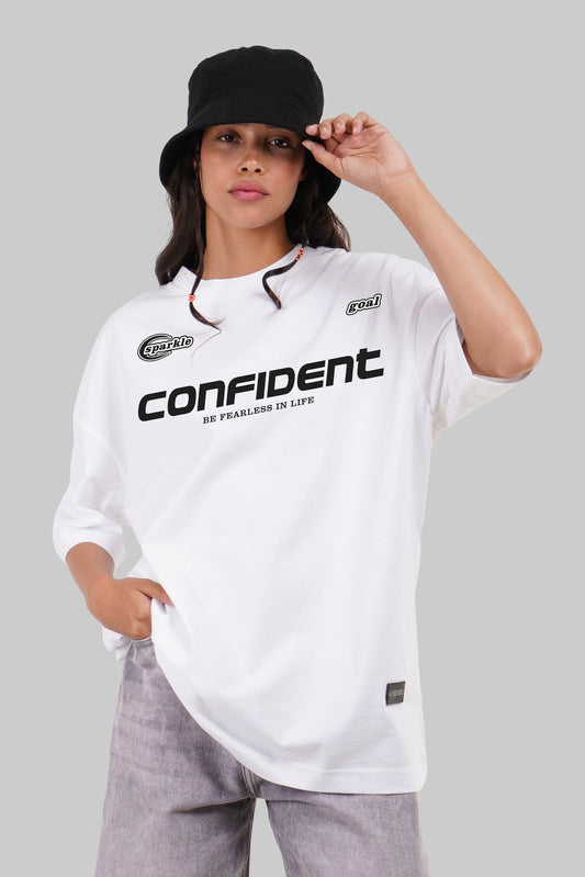 Confident Typographic White Baggy Fit T-Shirt Women