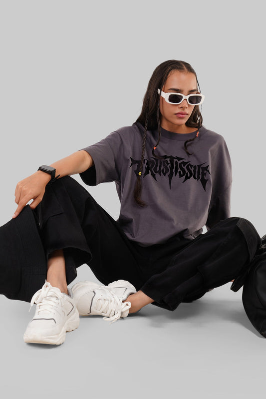 Trust Issue Dark Grey Baggy Fit T-Shirt Women