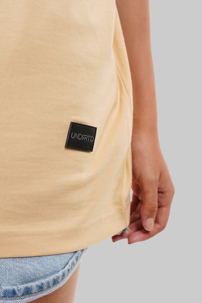 Solid Beige Half Sleeves T-Shirt For Women Baggy Fit