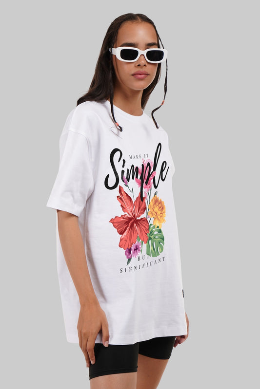 Simple Flowers White Oversized Fit T-Shirt Women