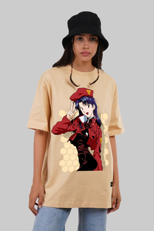 Anime Lady Beige Oversized Fit T-Shirt Women