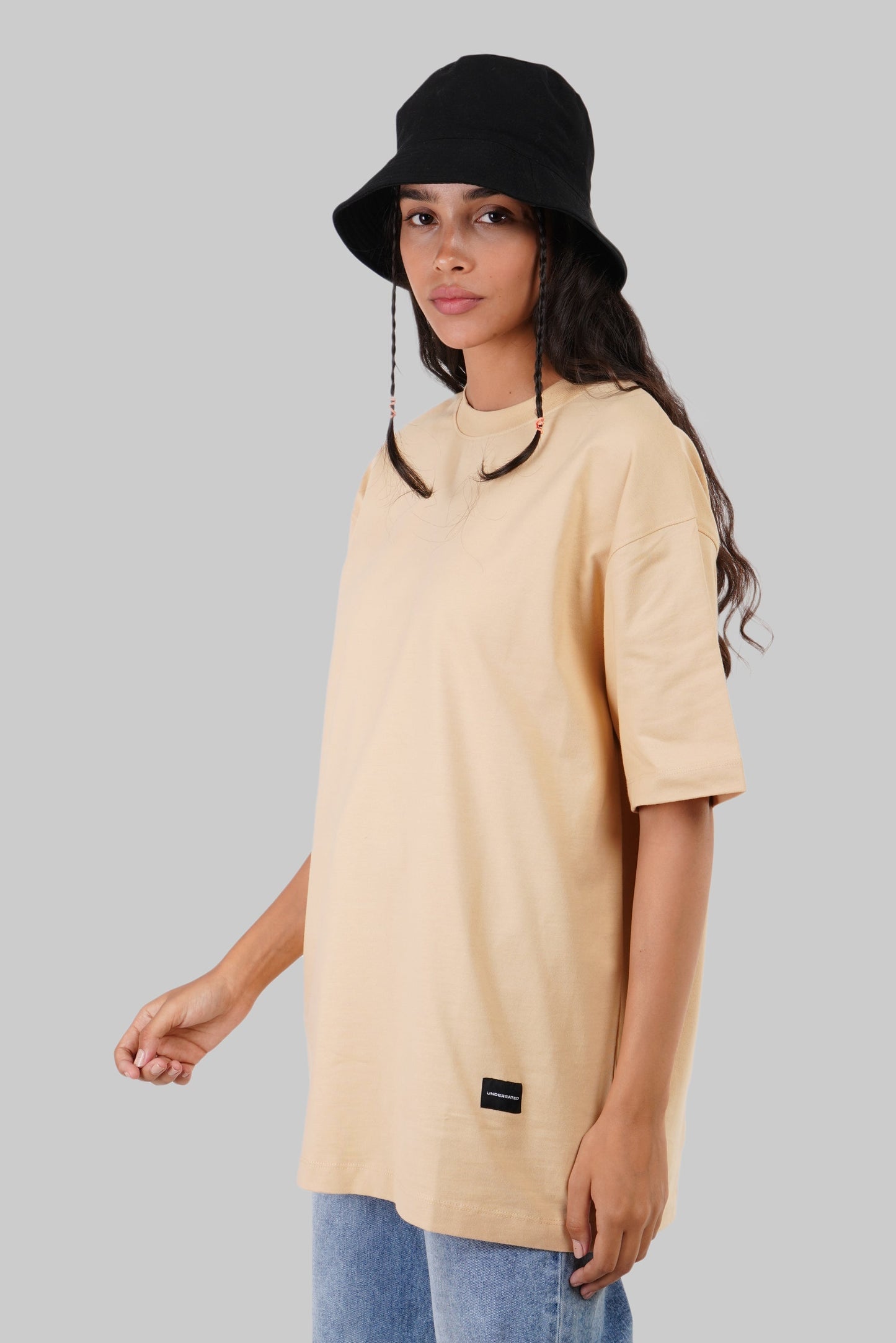Tropical Vacation Beige Oversized Fit T-Shirt Women